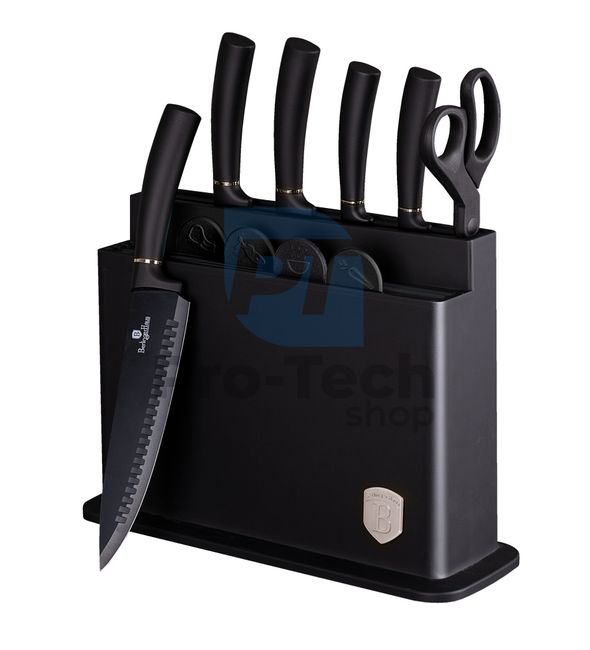 Набір кухонних ножів з нержавіючої сталі з підставкою та обробною дошкою з 11 шт.  BLACK 20471