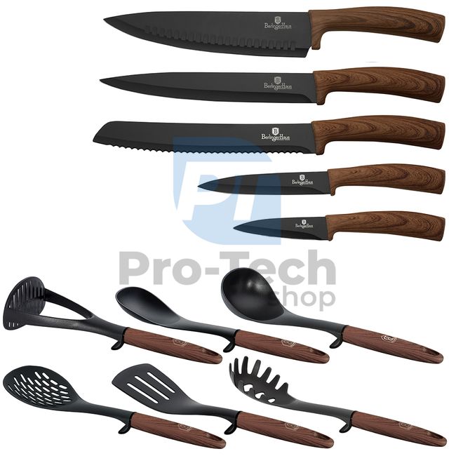 Набір кухонних інструментів з 12 шт.  з підставкою та кухонними ножами з нержавіючої сталі EBONY ROSEWOOD 20805