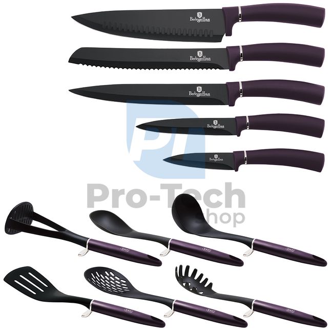 Набір кухонних ножів та інструментів з нержавіючої сталі з 12 шт.  PURPLE 20284