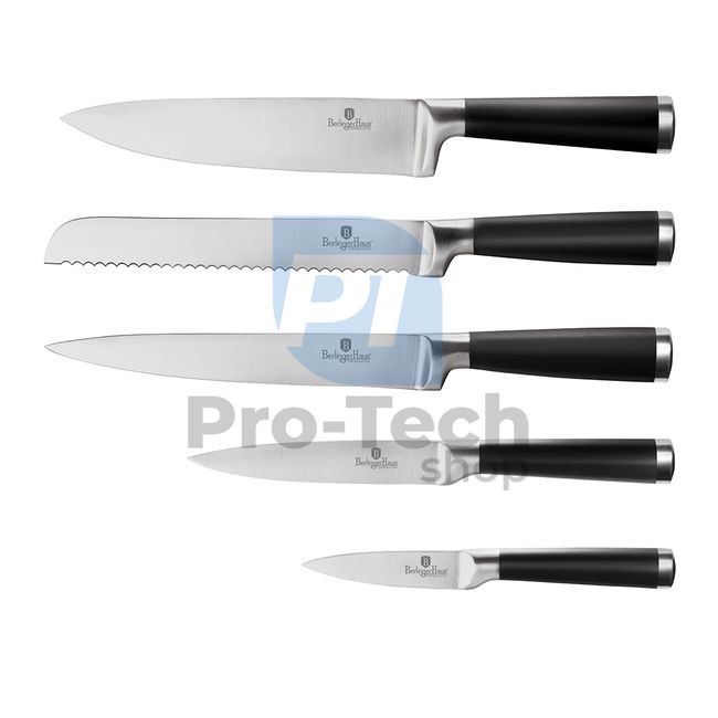 Набір кухонних ножів з нержавіючої сталі 6 шт.  з бамбуковою підставкою BLACK 20482