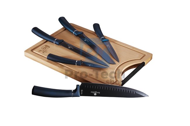 Набір кухонних ножів з нержавіючої сталі 6 шт. з обробною дошкою AQUAMARINE 20063