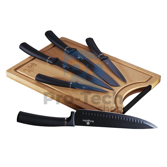 Набір кухонних ножів з нержавіючої сталі 6 шт.  з обробною дошкою BLACK 20469