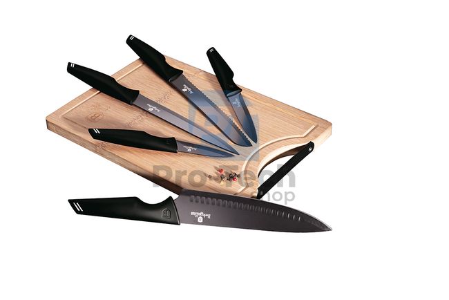 Набір кухонних ножів з нержавіючої сталі 6 шт.  з обробною дошкою BLACK 20470