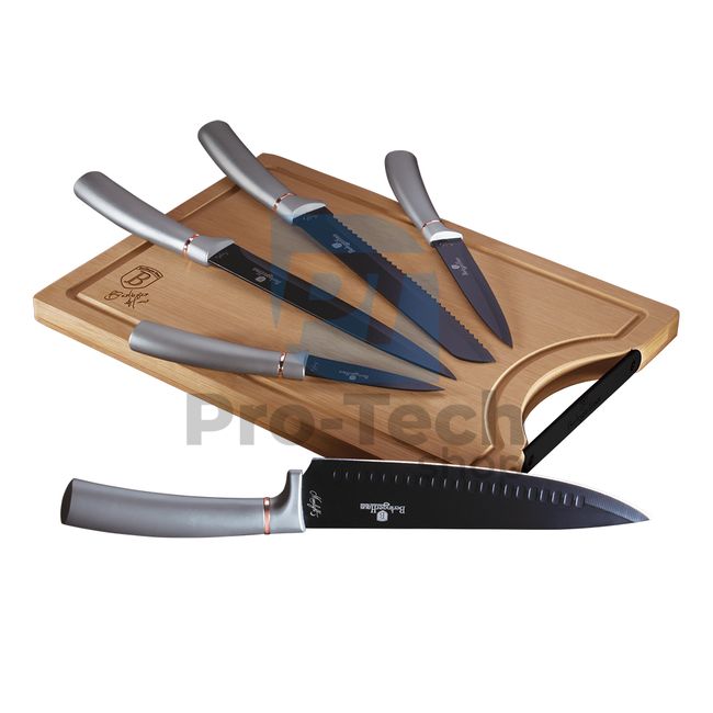 Набір кухонних ножів з нержавіючої сталі 6 шт. з обробною дошкою GREY 19861