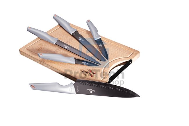 Набір кухонних ножів з нержавіючої сталі 6 шт. з обробною дошкою GREY 19862