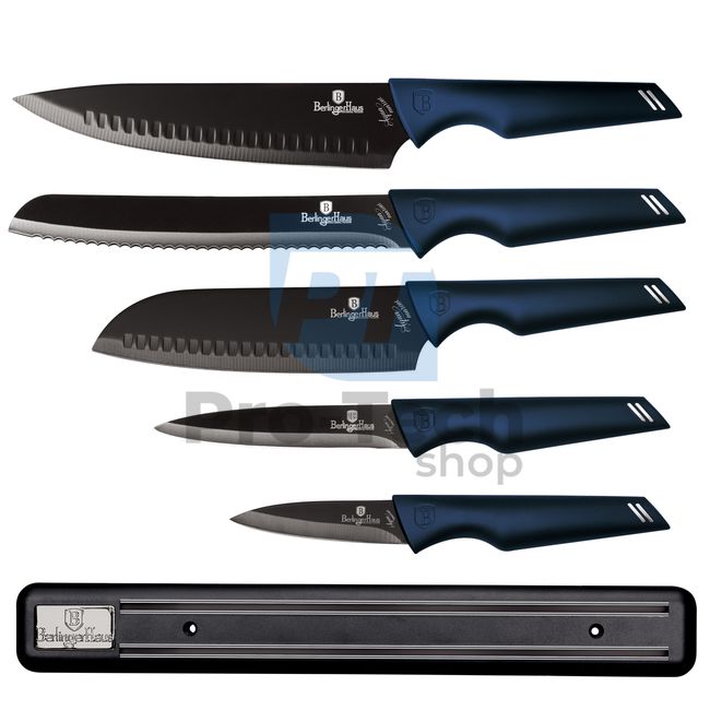 Набір кухонних ножів з нержавіючої сталі 6 шт. з магнітним тримачем AQUAMARINE 20062
