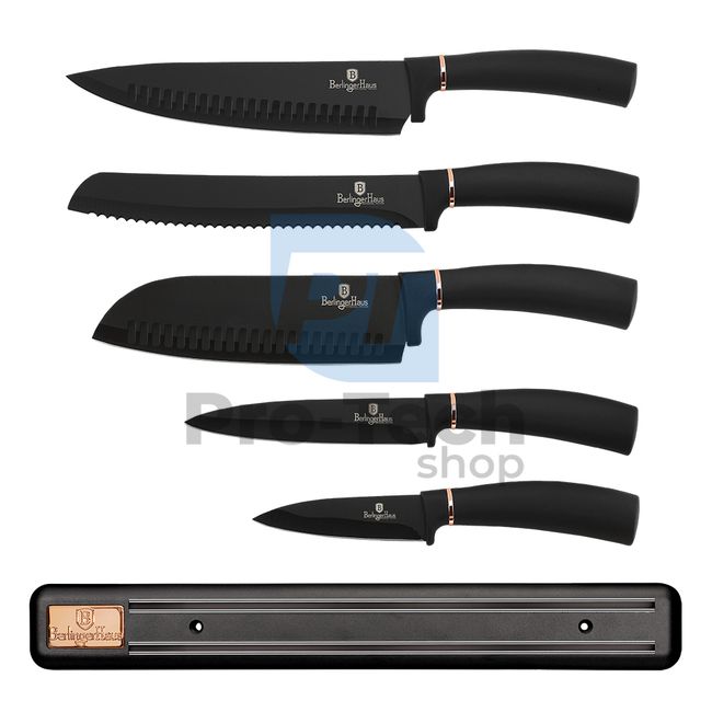 Набір кухонних ножів з нержавіючої сталі 6 шт. з магнітним тримачем BLACK- ROSE GOLD 19707