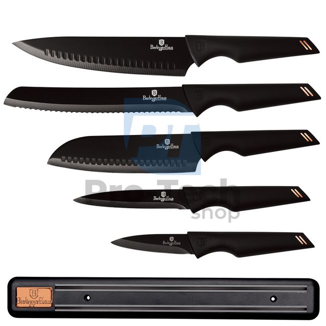 Набір кухонних ножів з нержавіючої сталі 6 шт. з магнітним тримачем BLACK- ROSE GOLD 19708