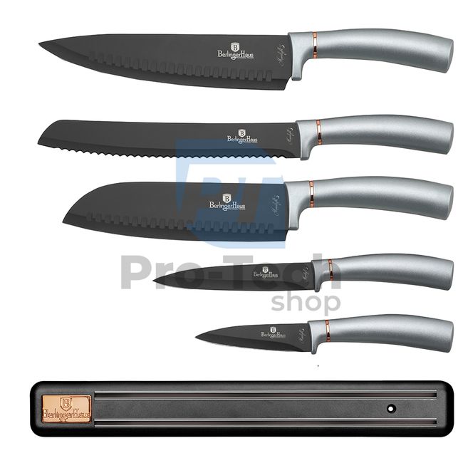 Набір кухонних ножів з нержавіючої сталі 6 шт. з магнітним тримачем GREY 19859