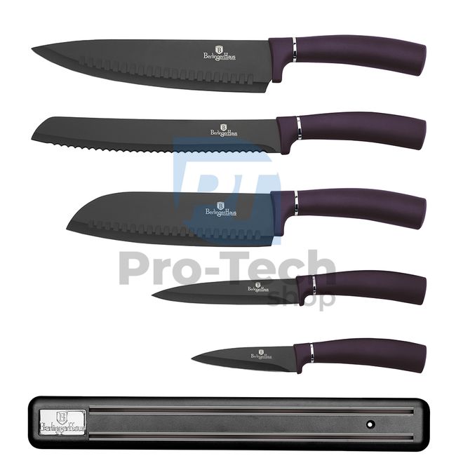 Набір кухонних ножів з нержавіючої сталі 6 шт.  з магнітним тримачем PURPLE 20271