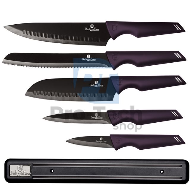 Набір кухонних ножів з нержавіючої сталі 6 шт.  з магнітним тримачем PURPLE 20272