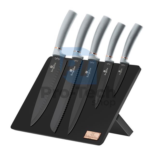 Набір кухонних ножів з нержавіючої сталі 6 шт. з магнітною підставкою GREY 19863