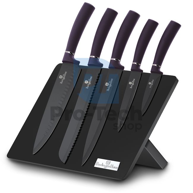 Набір кухонних ножів з нержавіючої сталі з магнітною підставкою з 6 шт.  PURPLE 20275