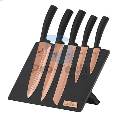 Набір кухонних ножів з нержавіючої сталі 6 шт. з магнітною підставкою ROSE GOLD 19711