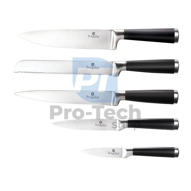 Набір кухонних ножів з нержавіючої сталі 6 шт.  з підставкою BLACK- SILVER 20483
