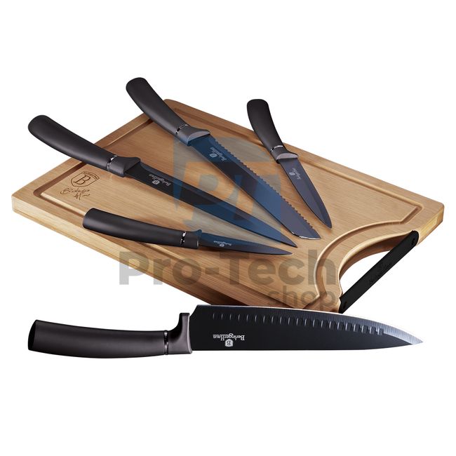 Набір кухонних ножів 6 шт. з бамбуковою обробною дошкою CARBON PRO 19375