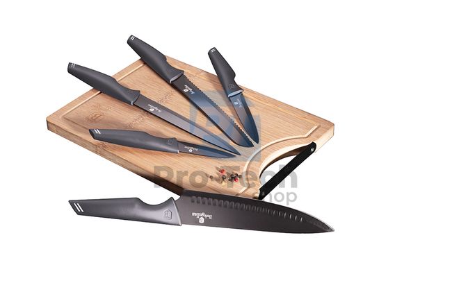 Набір кухонних ножів 6 шт. з бамбуковою обробною дошкою CARBON PRO 19376