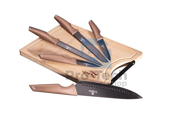 Набір кухонних ножів 6 шт. з бамбуковою обробною дошкою ROSE GOLD 19522
