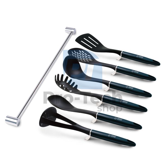 Набір кухонних інструментів з 7 шт.  з тримачем з нержавіючої сталі AQUAMARINE 20077