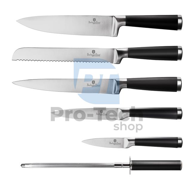 Набір кухонних ножів з нержавіючої сталі 7 шт.  з бамбуковою підставкою BLACK 20481