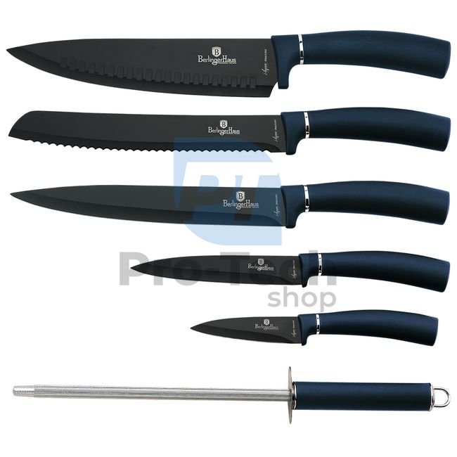 Набір кухонних ножів з нержавіючої сталі з підставкою з 7 шт. AQUAMARINE 20066