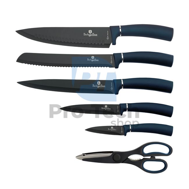 Набір кухонних ножів з нержавіючої сталі з підставкою з 7 шт.  AQUAMARINE 20072
