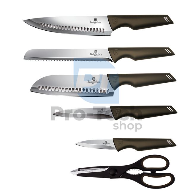 Набір кухонних ножів з нержавіючої сталі з підставкою з 7 шт.  BLACK 20372