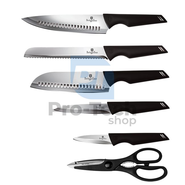 Набір кухонних ножів з нержавіючої сталі з підставкою з 7 шт.  BLACK 20474
