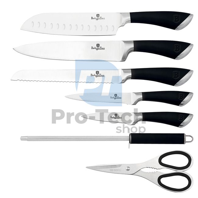 Набір кухонних ножів з нержавіючої сталі 8 шт.  з акриловою підставкою BLACK- SILVER 20479
