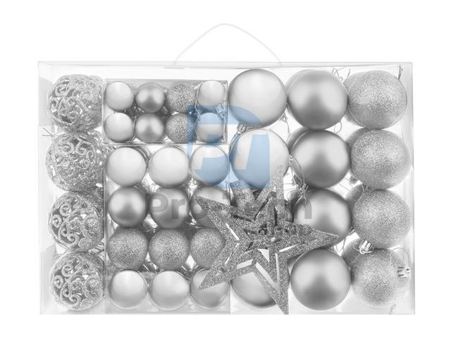 Набір новорічних кульок - 100 штук + Срібна зірка 75106