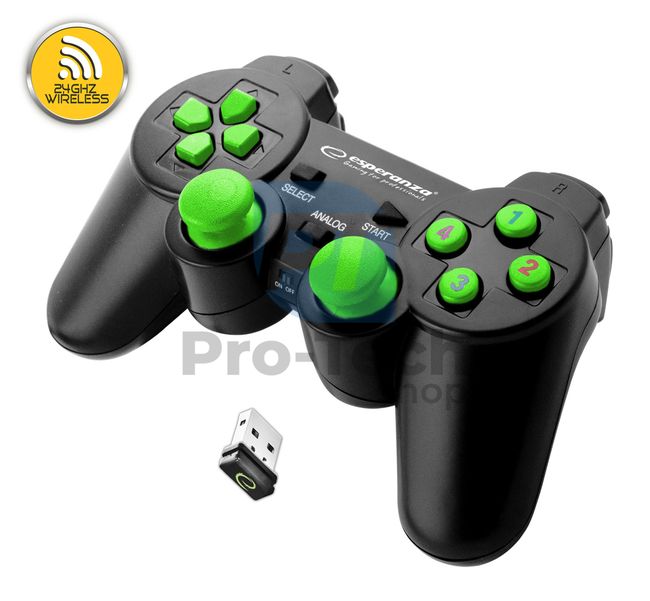 Бездротовий геймпад з функцією вібрації PC/PS3 USB GLADIATOR, чорно-зелений 72645