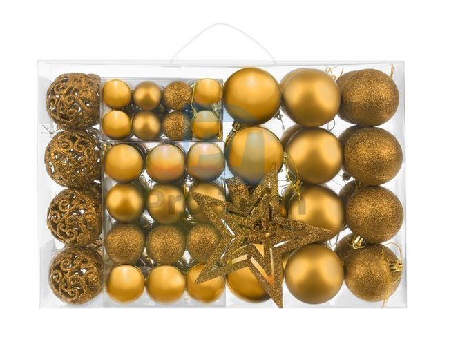 Золотий набір новорічних кульок - 100 штук + Зірка 75623